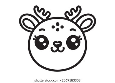 Cute cartoon reindeer face line art . This is a editable file .