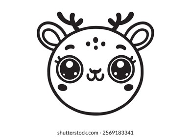 Cute cartoon reindeer face line art . This is a editable file .