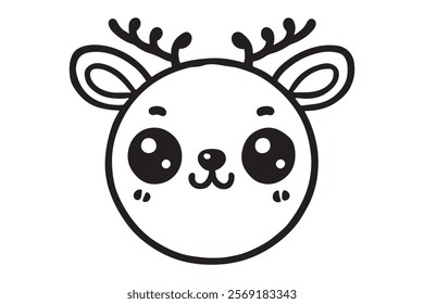 Cute cartoon reindeer face line art . This is a editable file .