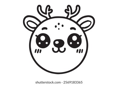 Cute cartoon reindeer face line art . This is a editable file .