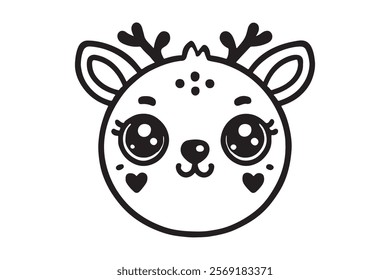 Cute cartoon reindeer face line art . This is a editable file .