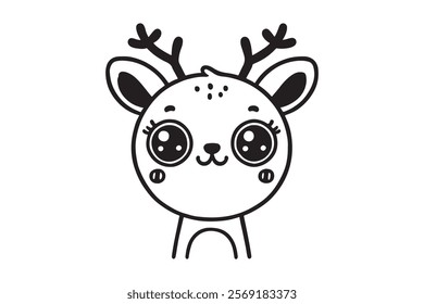 Cute cartoon reindeer face line art . This is a editable file .