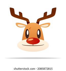 Cute cartoon reindeer face vector isolated illustration