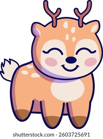 Cute cartoon reindeer vector illustration, Christmas kawaii baby deer