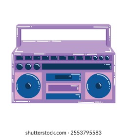 Cute cartoon retro  boombox in 90's style isolated on white background. Music radio in retro style.