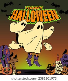 Cute Cartoon Retro Halloween Character Illustration 