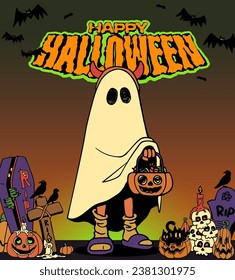 Cute Cartoon Retro Halloween Character Illustration 