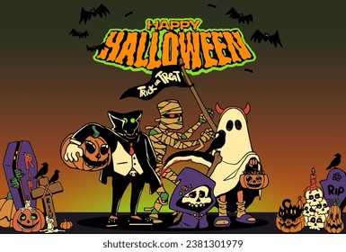 Cute Cartoon Retro Halloween Character Illustration 