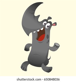 Cute cartoon rhino character icon. Wild animal collection. Baby education. Isolated on white background. Flat design. Vector illustration of rhino running and smiling