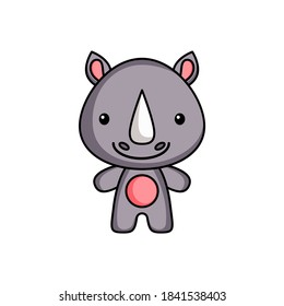 Cute cartoon rhino logo template on white background. Mascot animal character design of album, scrapbook, greeting card, invitation, flyer, sticker, card. Vector stock illustration.