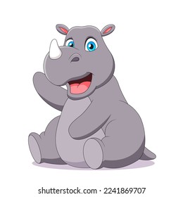 Cute cartoon rhino sitting. Vector illustration