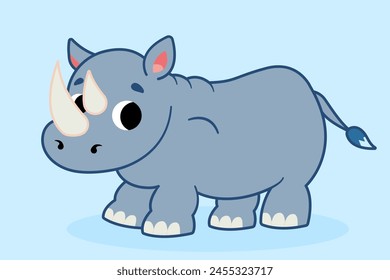 Cute cartoon rhinoceros. Children's vector illustration.