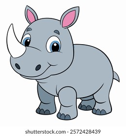 Cute cartoon rhinoceros isolated on white background. Side view. Vector illustration.