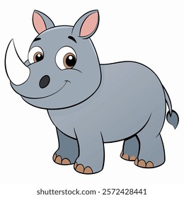 Cute cartoon rhinoceros isolated on white background. Side view. Vector illustration.