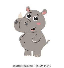 Cute cartoon rhinoceros isolated on white background. Vector illustration.