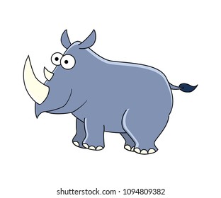 Cute cartoon rhinocerus  isolated on white background. African animals.