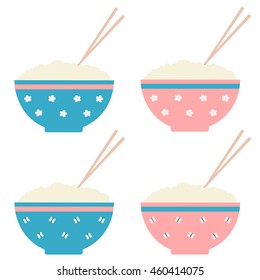 cute cartoon rice bowl set vector illustration 