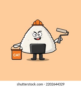Cute cartoon rice japanese sushi as a builder character painting in flat modern style design