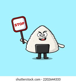 cute cartoon rice japanese sushi holding 18 plus sign board in vector character illustration