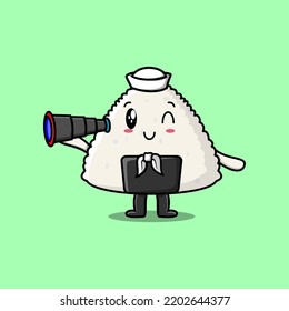 Cute cartoon rice japanese sushi sailor with hat and using binocular cute modern style design