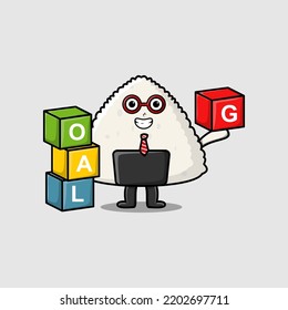 Cute cartoon Rice japanese sushi businessman stacking goal box in flat modern style design
