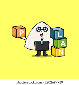 Cute cartoon Rice japanese sushi businessman stacking plan box in flat modern style design