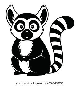 Cute cartoon ringtailed lemur sitting on ground looking happy and friendly icon