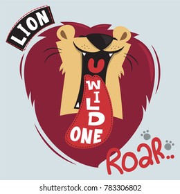 Cute cartoon roaring lion head on isolated background illustration vector.