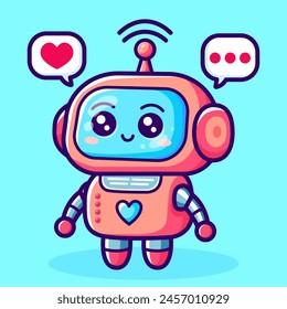 Cute cartoon robot assistant. Artificial intelligence, online support. Vector illustration.