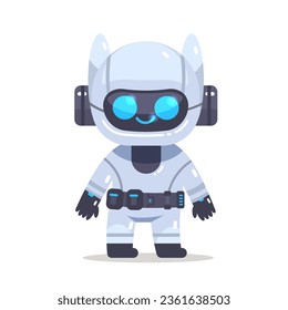 Cute cartoon robot assistant on a white background. Ai modern concept character. Vector flat illustration 