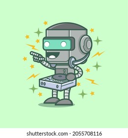 cute cartoon robot character become a dj . vector illustration for mascot logo or sticker