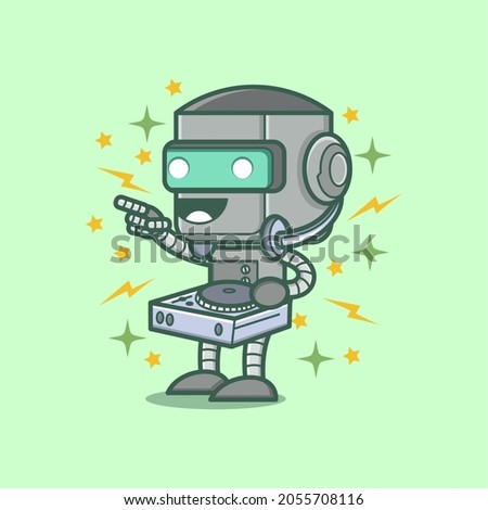 cute cartoon robot character become a dj . vector illustration for mascot logo or sticker
