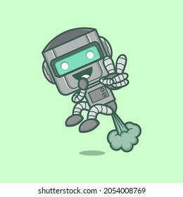 Cute cartoon robot character ejects with fart power. vector illustration for mascot logo or sticker