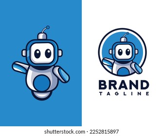Cute cartoon robot character mascot logo flat design