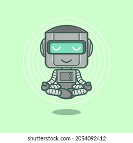 cute cartoon robot character meditating in yoga style. vector illustration for mascot logo or sticker