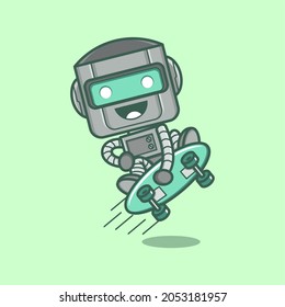 cute cartoon robot character playing skateboard. vector illustration for mascot logo or sticker