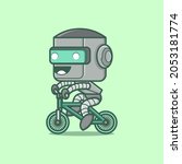 cute cartoon robot character riding a bicycle. vector illustration for mascot logo or sticker