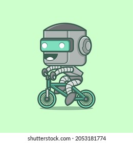cute cartoon robot character riding a bicycle. vector illustration for mascot logo or sticker