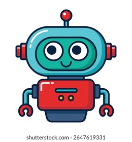 Personaje lindo del robot de la historieta con la cara sonriente en rojo y azul aislado en el fondo blanco