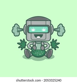 cute cartoon robot character smoking weed. vector illustration for mascot logo or sticker