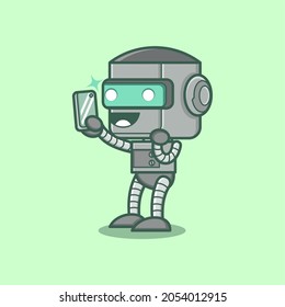 cute cartoon robot character taking selfie. vector illustration for mascot logo or sticker