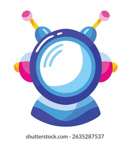 Cute Cartoon Robot Head with Antennas