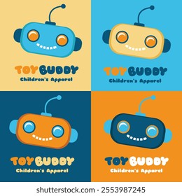 Cute cartoon robot head graphic vector illustration, perfect for toy logos and children's clothing designs.