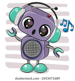 Cute Cartoon Robot with headphones on a white background