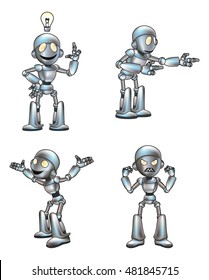 A cute cartoon robot mascot in various poses