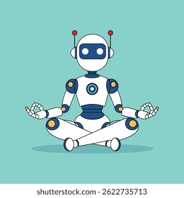 Robô de desenho animado bonito em uma escala equilibrada com dinheiro - perfeito para visualizar o equilíbrio financeiro, orçamento, e comparação de valor.