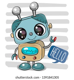 Cute Cartoon Robot on striped background