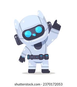 Cute Cartoon-Roboter, der mit dem Finger nach oben zeigt. Moderne Bot-Flavektor-Vektorgrafik