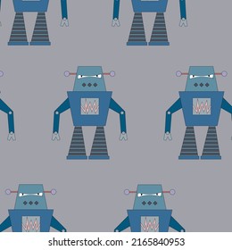 Cute cartoon robots  on blue background. Cyborg icons set. 