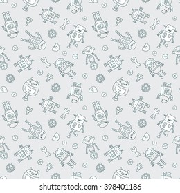 Cute cartoon robots seamless pattern for fabric textile, wrapping paper or wallpaper.